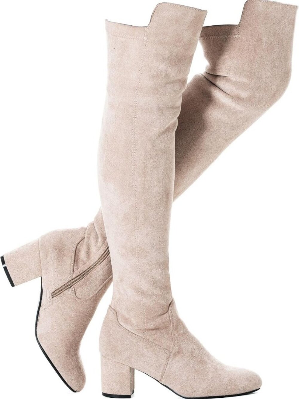 Stylish Thigh High Suede Black Over the Knee Boots, Chunky 2" Heel, Winter